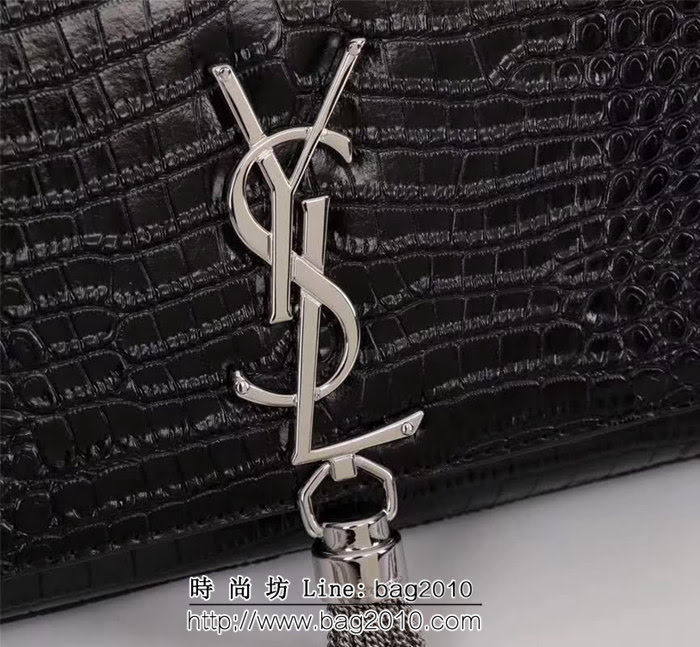 YSL聖羅蘭 鱷魚紋牛皮 時尚鏈條流蘇包 可單肩斜挎 26700 YAS1519